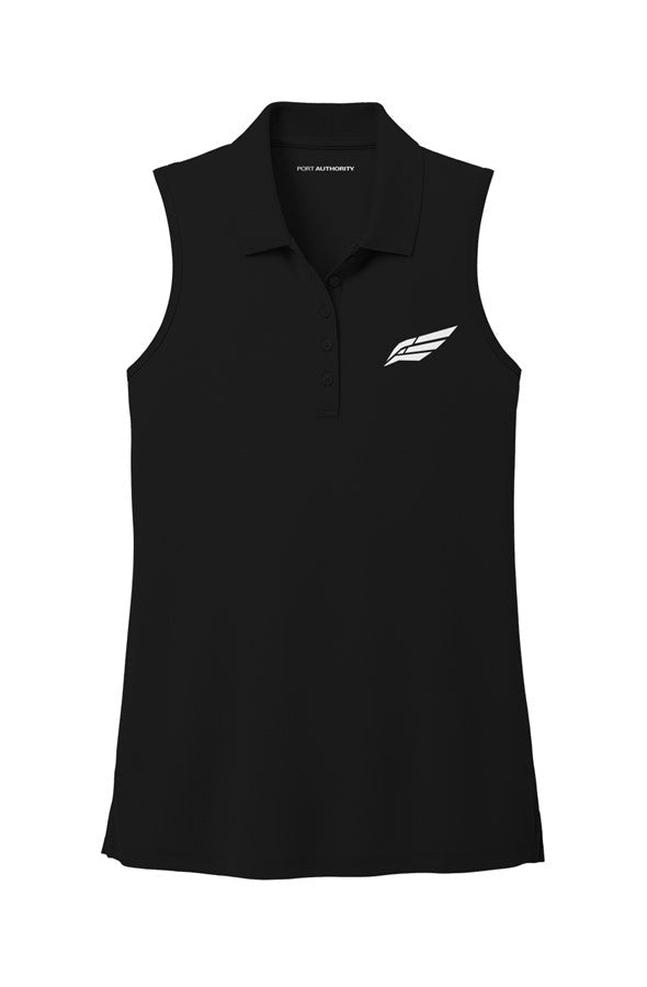 Heritage Essentials Women’s Sleeveless Performance Polo — Black & River Blue Navy - Broken Wing Heritage Co.