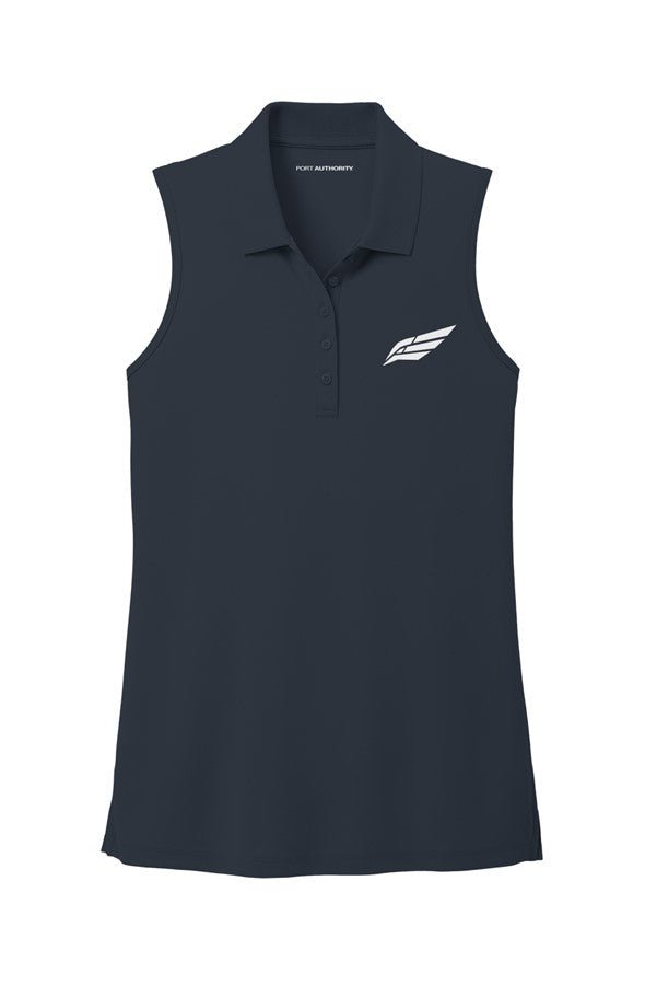 Heritage Essentials Women’s Sleeveless Performance Polo — Black & River Blue Navy - Broken Wing Heritage Co.